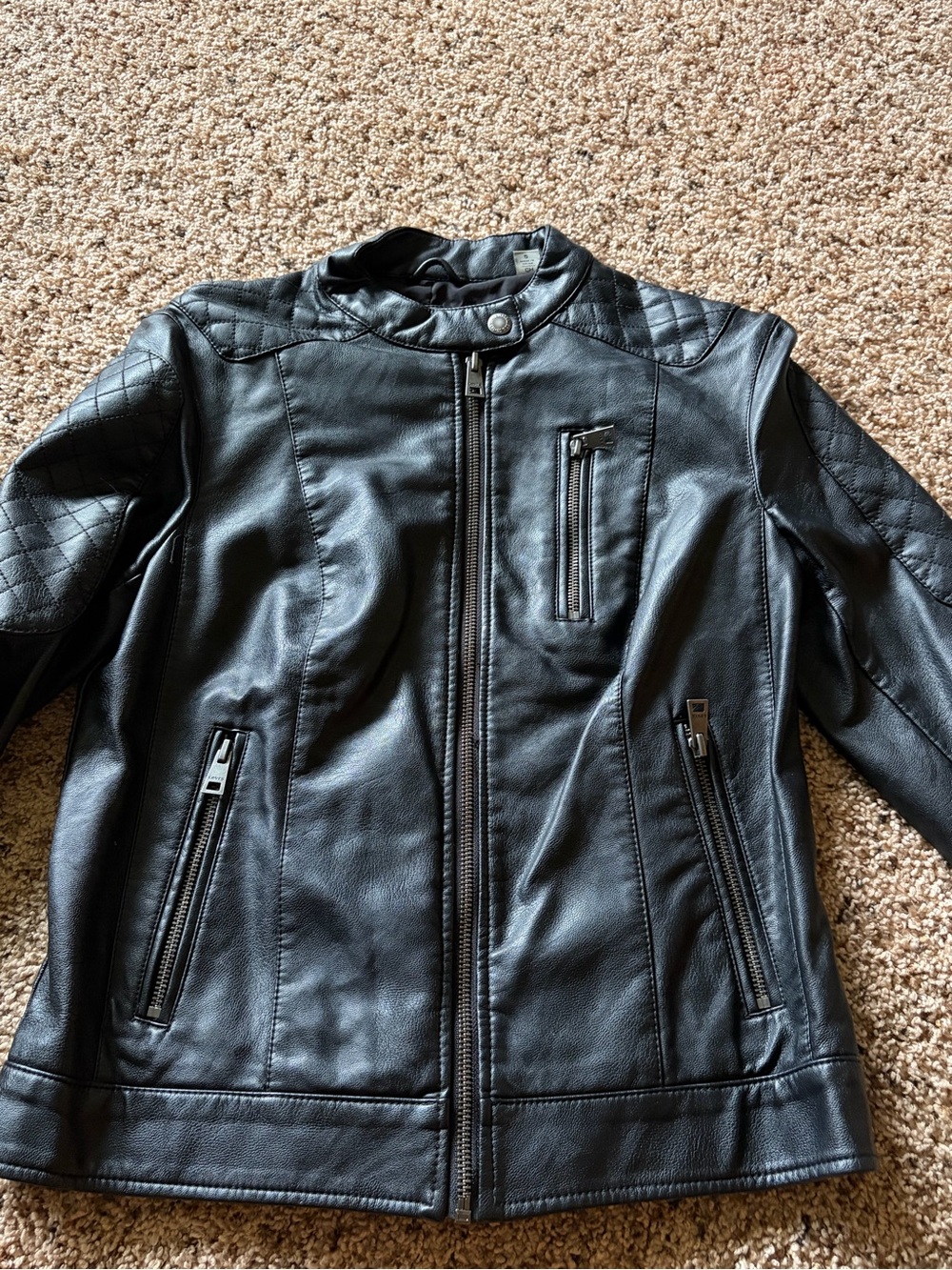Levi's small  Black Faux Leather Moto Jacket with Quilted Shoulders